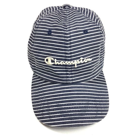 Champion Blue White Striped Adjustable Hat Cap One Size Embroidered Train Railro - Picture 1 of 10